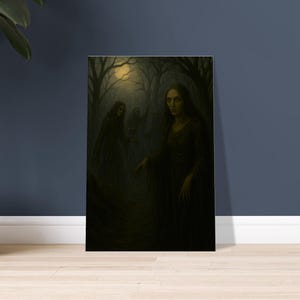 Witch Forest Gothic Wall Art | Dark Fantasy Canvas Print | Eerie Moonlit Horror Painting | Halloween Season | Fantasy Forest | Creepy Horror