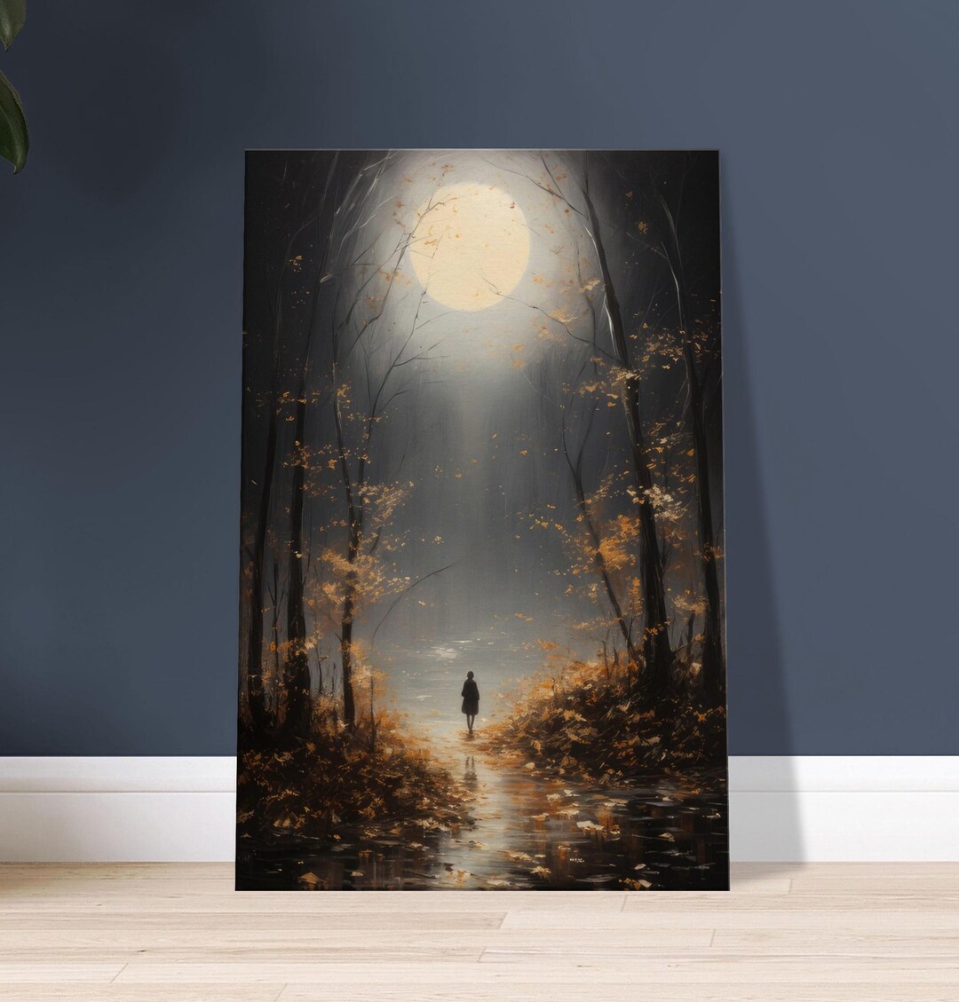 Moonlit Enchanted Forest Canvas Print | Mystical Night Landscape Wall ...