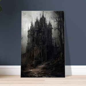 Verzaubertes Gothic Schloss Ölbild Poster | Dramatische Fantasy Wandkunst für Wohnkultur