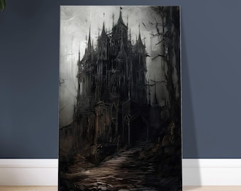 Enchanted Gothic Castle Oil Painting Poster | Dramatic Fantasy Wall Art for Home Decor