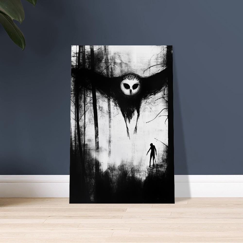 Gothic Owl Poster Print: Black and White Dark Fantasy Art