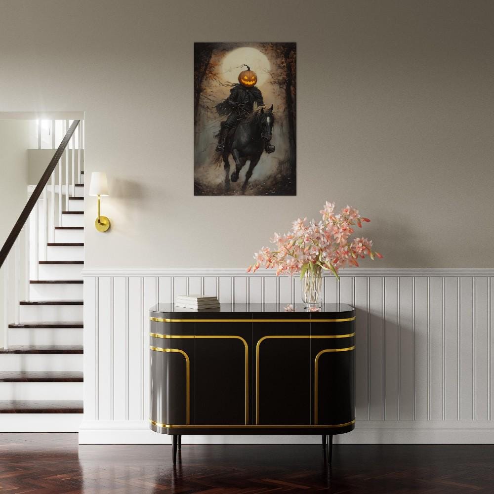 Headless Horseman Pumpkin Rider Poster | Gothic Halloween Decor | Dark ...