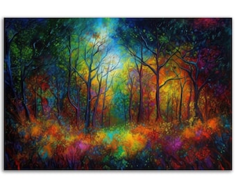 Magical Forest Poster Print: Vibrant Fantasy Art Landscape