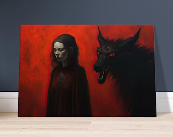Red Riding Hood Dark Art Canvas | Witch Decor | Dark Fantasy Canvas | Spooky Wall Decor | Black and Red Macabre Art | Dark Oil Painting