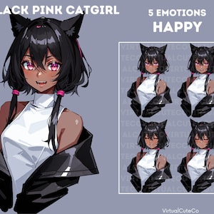Black Pink Catgirl PNGTuber | Catgirl Pngtuber | Ready to use | Multiple platform | 20 Pngs | 5 emotions|