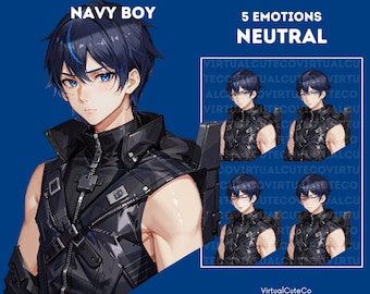 Navy Boy PNGTuber | Male Pngtuber | Ready to use | Multiple platform | 20 Pngs | 5 emotions|