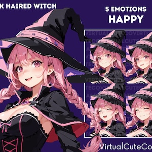 Pink Witch Girl PNGTuber | Witch Pngtuber | Ready to use | Multiple platform | 20 Pngs | 5 emotions|