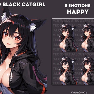 Black Red Catgirl PNGTuber | Catgirl Pngtuber | Ready to use | Multiple platform | 20 Pngs | 5 emotions|