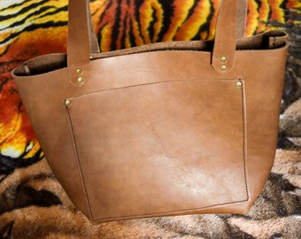 Brown Full Grain Leather Tote Shoulder Bag