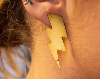 Brass lightning bolt earrings