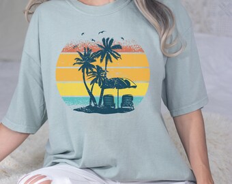 Beach Sunset Tshirt Retro Tropical Sunset Shirt Palm Tree Shirt Summer T-Shirt Palm Beach Shirt Vacation Tshirt Gift for Vacation Summer Tee