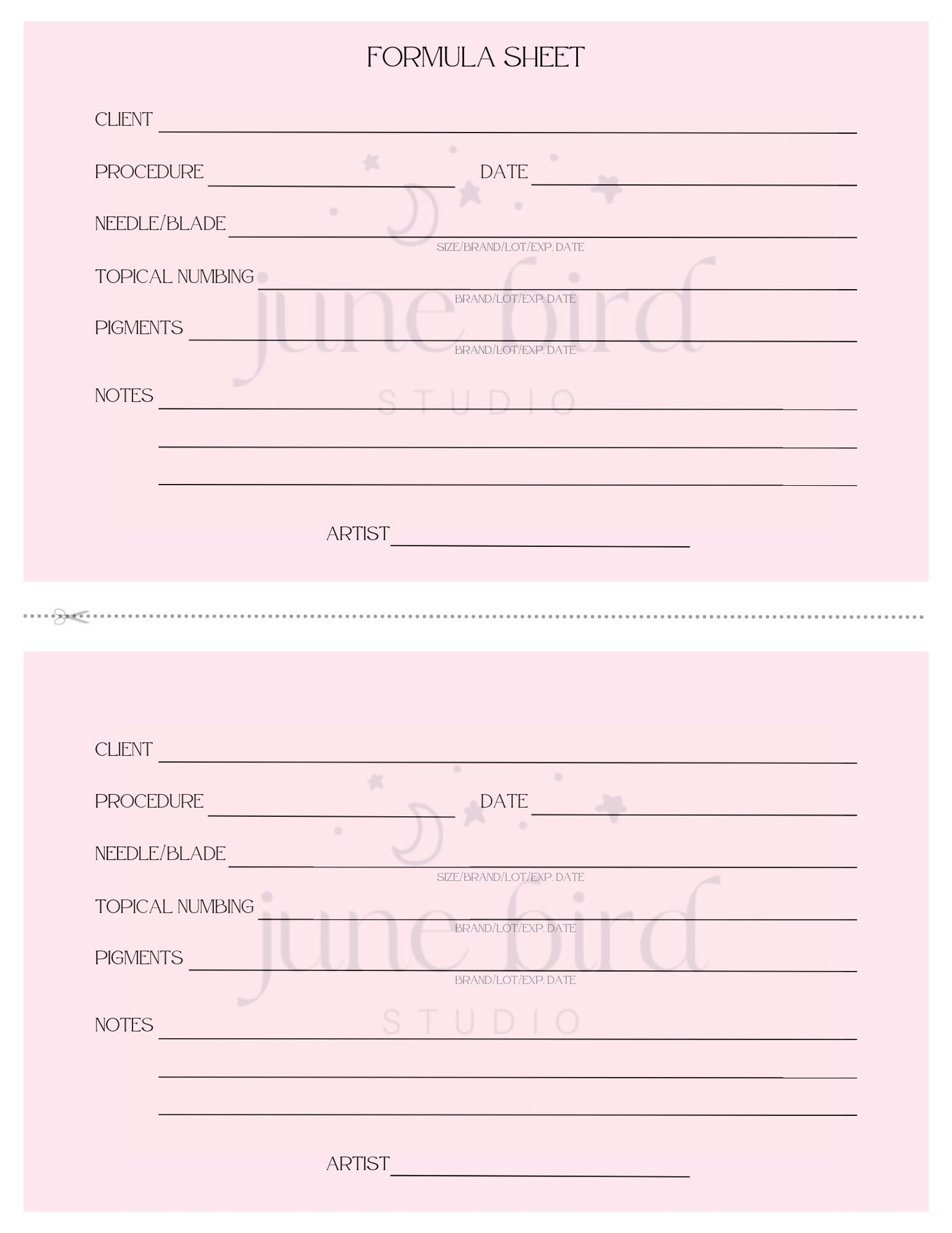 Client Pmu PMU Client Formula Sheet Record PDF Download - Etsy