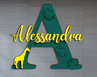 Personalized Jungle Name Sign Wooden Letter Initial Wall Plaque