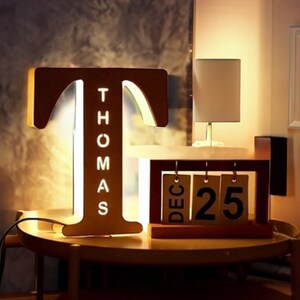 Personalized Wooden Letter Lamp Custom Name Alphabet Night image 1