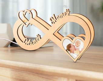 Personalized Infinity Wooden Night Light Custom Photo Lamp with Name