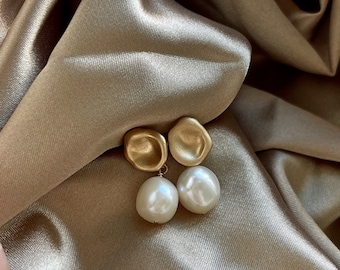 Natural Pearl Earrings, Baroque Pearl Drop Earrings, Vintage Style Earrings, Stud Pearl Earrings, Gold Pearl Drop Jewelry Stud