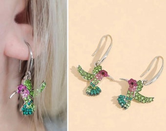 Betsey Johnson Earrings Hummingbird Crystal earrings Silver with Hypoallergenic Hooks