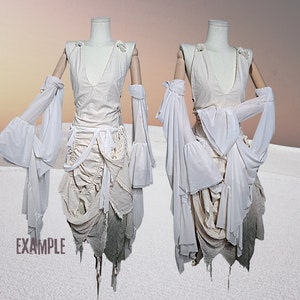 Custom Designed Dress-Avant Garde-Wasteland-Apocalyptic-Dystopia-Bridal Prom Mini Midi High-Low-Tattered-Upcycle Deconstructed Sustainable