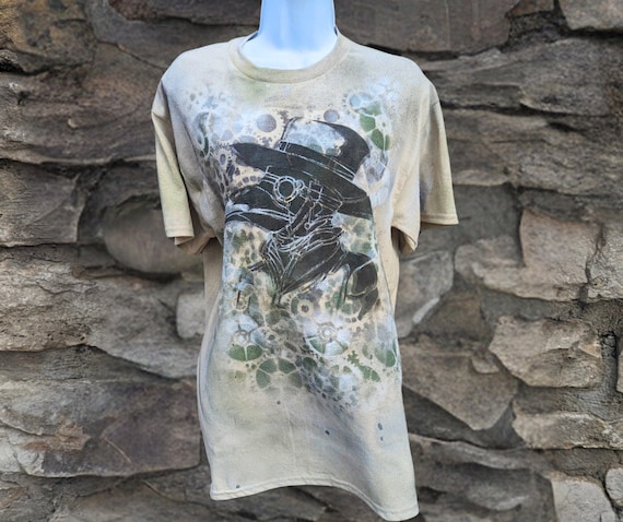 Hand Painted Plague Doctorand Gears Medium Steampunk Style Unisex T-Shirt