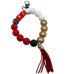 KC Football Wristlet Keychain, Red and Gold Silicone Beaded Keychain, Football Fan Gift, Sports present, Team Spirit gift