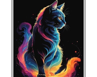 Black cat on color Cross Stitch Pattern full coverage, medium-sized. Instant Download PDF, Counted Cross Stitch, Pattern keeper compatible