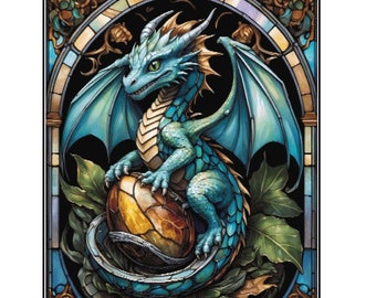 Dragon with a egg stained glass Cross Stitch Pattern PDF. Instant Download, Counted Cross Stitch, Embroidery Art, Pattern keeper compatible.