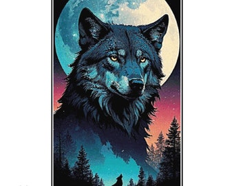 Wolf in the moon Cross Stitch Pattern full coverage, Instant Download, PDF, Counted Cross Stitch, Pattern keeper compatible.