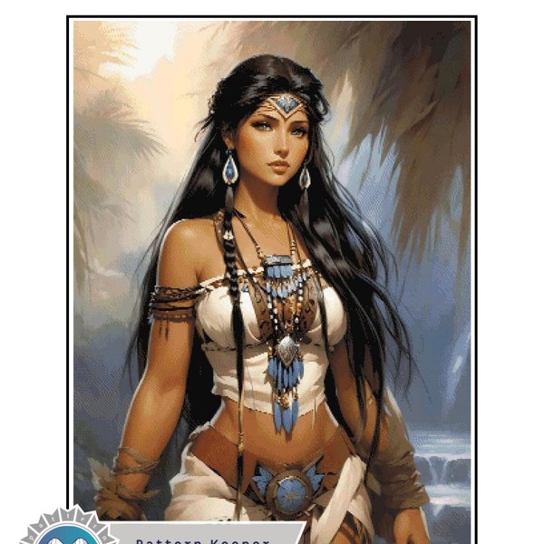 Pocahontas 2 Cross Stitch Pattern full coverage, Instant Download PDF, Counted Cross Stitch, Embroidery Art, Pattern keeper compatible.