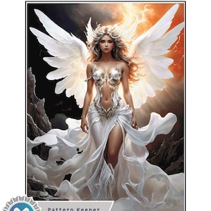 Vengeful Angel, Full Coverage Cross Stitch Pattern, Instant Download PDF, Counted Cross Stitch, Embroidery Art, Pattern keeper compatible.