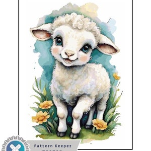 Cute lamb cross stitch, NO BACKGROUND. Instant Download PDF, Counted Cross Stitch, Embroidery Art, Pattern keeper compatible.