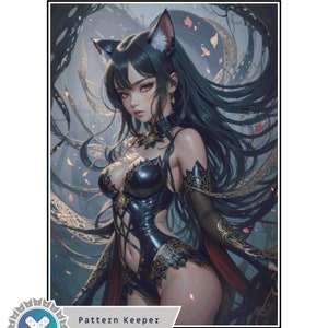 Cat girl Anime Cross Stitch Pattern. full coverage, Instant Download PDF, Counted Cross Stitch, Embroidery Art, Pattern keeper compatible.