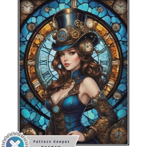 Steampunk no2 Stained glass Cross Stitch Pattern full coverage, Instant Download, Counted Cross Stitch, Pattern keeper compatible.