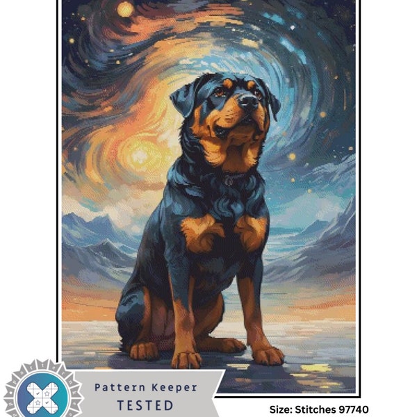 Patrón de punto de cruz de perro Rottweiler cobertura completa, PDF de descarga instantánea, punto de cruz contado, arte de bordado, compatible con patrón.