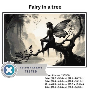 Fairy in a tree , Full Coverage Cross Stitch Pattern, Instant Download, Counted Cross Stitch, Embroidery Art, Pattern keeper compatible.