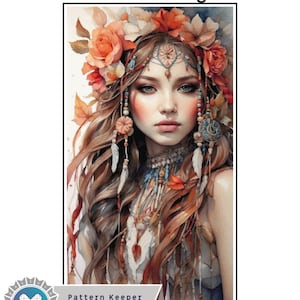 No3 Dreamcatcher girl Cross Stitch Pattern full coverage, Instant Download, Counted Cross Stitch, Embroidery Art, Pattern keeper compatible