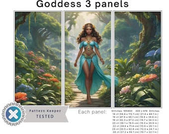 Anime Goddess Cross Stitch Pattern, 3 panels full coverage. Instant Download PDF, Counted Cross Stitch. Pattern keeper compatible.