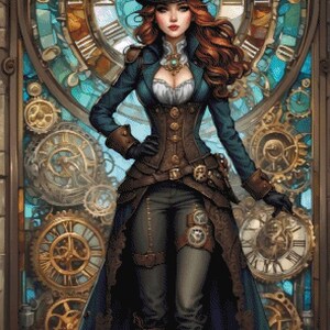 Steampunk No3 Stained Glass Cross Stitch Pattern Full Coverage, Instant ...