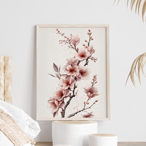 Spring Cherry Blossom Printable Wall Art| Light Pink Prints| Minimalist Floral Wall Art| Sakura Tree| Botanical Nature Print| Japanese Decor