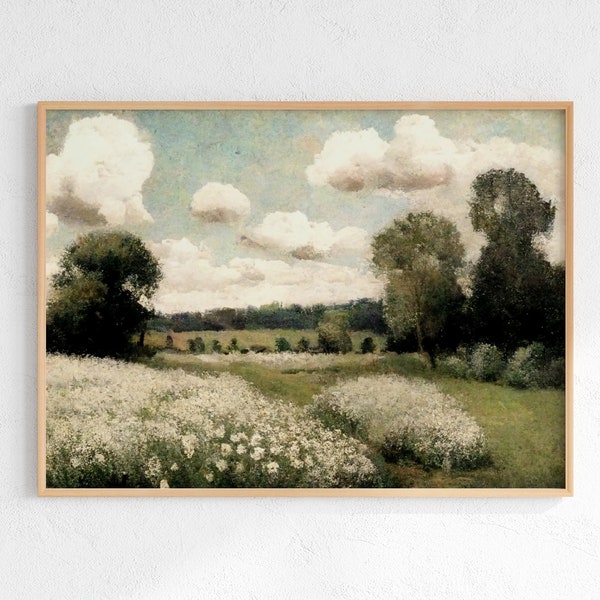 Spring Wildflower Oil Painting, French Meadow Vintage Landscape, Country Field, Printable Wall Art, Cottagecore Decor, Floral Wall Art, 8x10