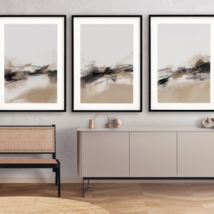 Modern Neutral Abstract printable wall art Set of 3, Black and Beige abstract prints, Minimalist Neutral gallery wall, Japandi wall decor