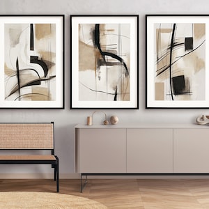 Neutral Abstract Art Prints Set: Beige & Black Gallery Wall (Digital Download)