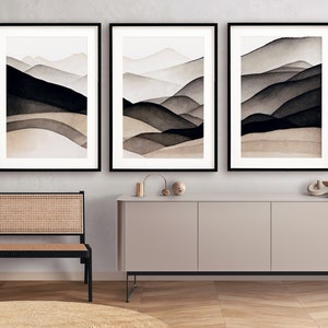 Watercolor Mountain Prints: Minimalist Triptych Gallery Wall Art (Digital Download)