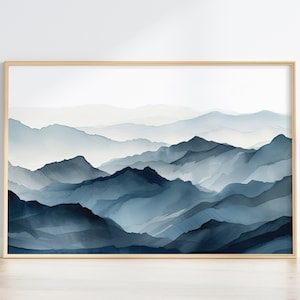 Navy Blue Watercolor Mountain Art Print: Minimalist TV Art (Digital Download)