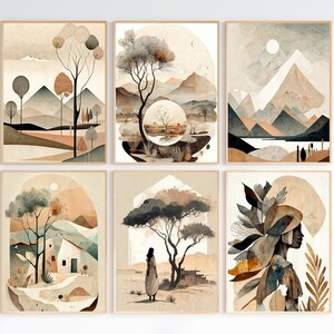 Boho Landscape Prints Set: Neutral Wall Art (Digital Download)
