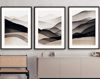 Watercolor Mountain Prints: Minimalist Triptych Gallery Wall Art (Digital Download)