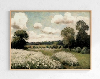 Pintura a óleo de flores silvestres da primavera: paisagem de prado francês (download digital)