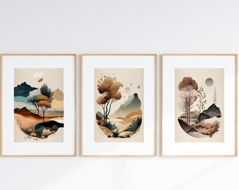 Boho Landscape Prints Set: Neutral Minimalist Wall Art (Digital Download)