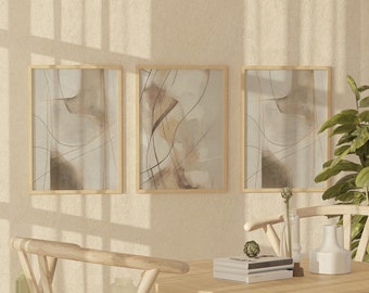 Minimalist Abstract Art Prints: Beige Neutral Gallery Wall Set (Digital Download)