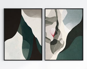 Emerald Green Abstract Art Prints: Minimalist Set of 2 (Digital Download)