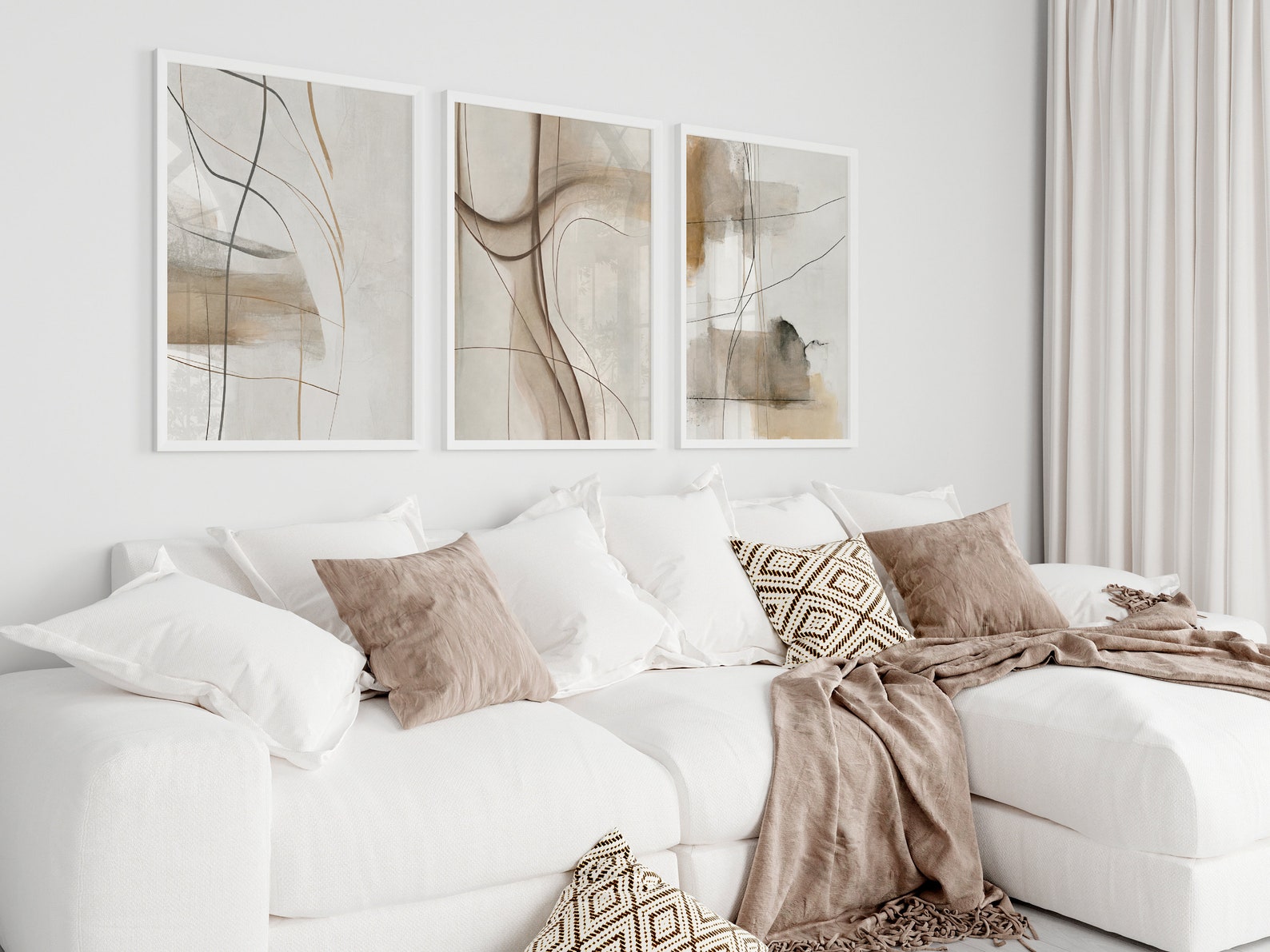 Modern Neutral Abstract 3 Piece Printable Wall Art, Room Decor